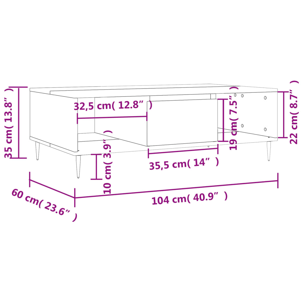 sofabord 104x60x35 cm konstrueret træ betongrå