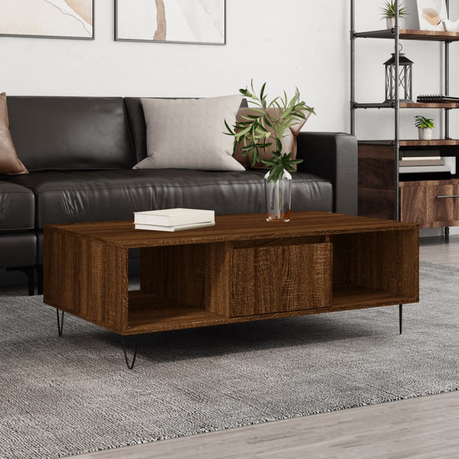 sofabord 104x60x35 cm konstrueret træ brun egetræsfarve