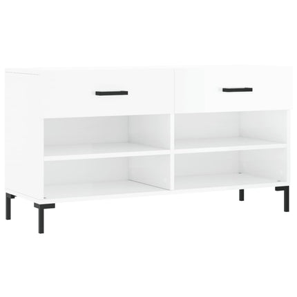 skobænk 102x35x55 cm konstrueret træ hvid højglans