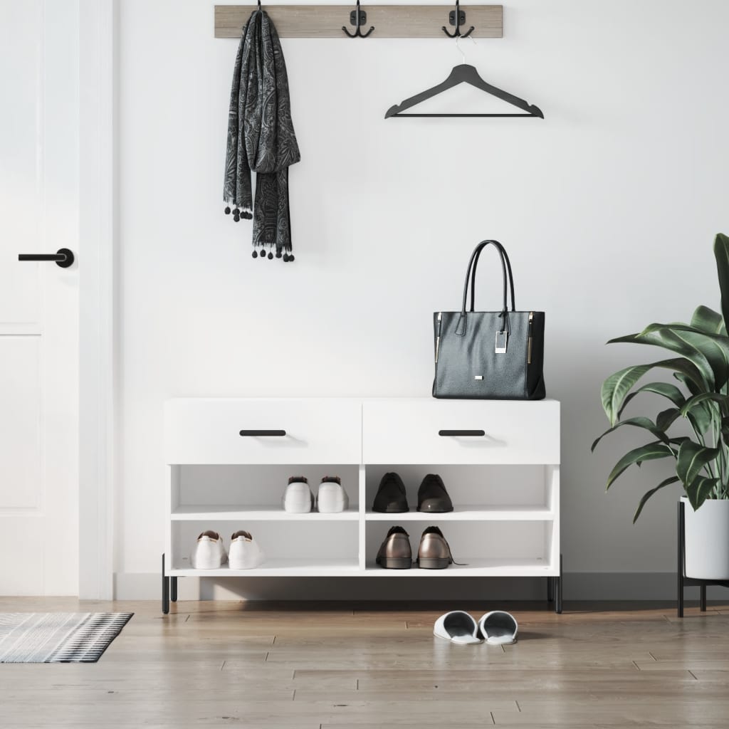 skobænk 102x35x55 cm konstrueret træ hvid