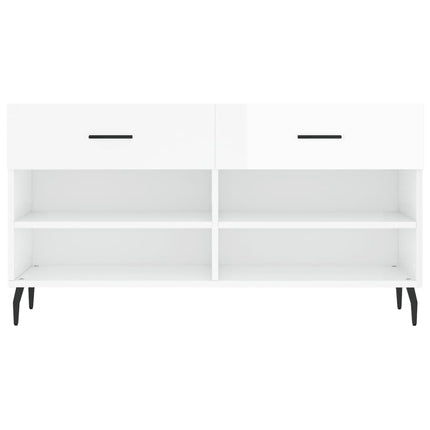 skobænk 102x35x55 cm konstrueret træ hvid højglans