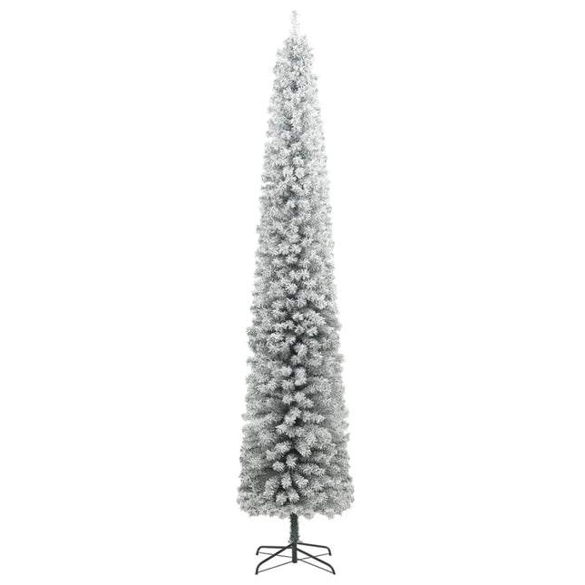 smalt juletræ med juletræsfod og sne 270 cm PVC