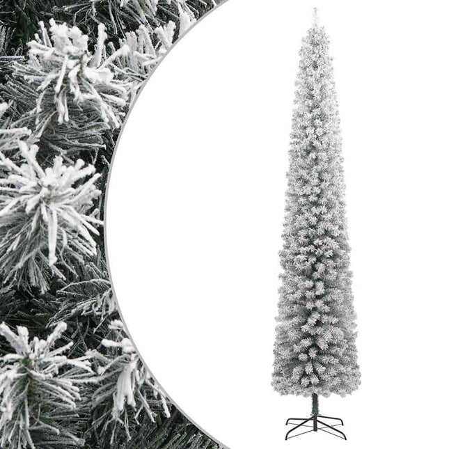 smalt juletræ med juletræsfod og sne 300 cm PVC