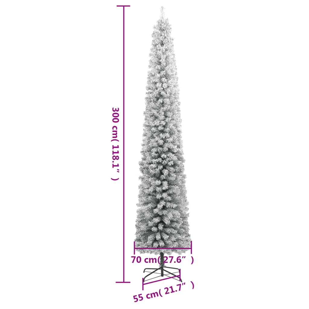 smalt juletræ med juletræsfod og sne 300 cm PVC