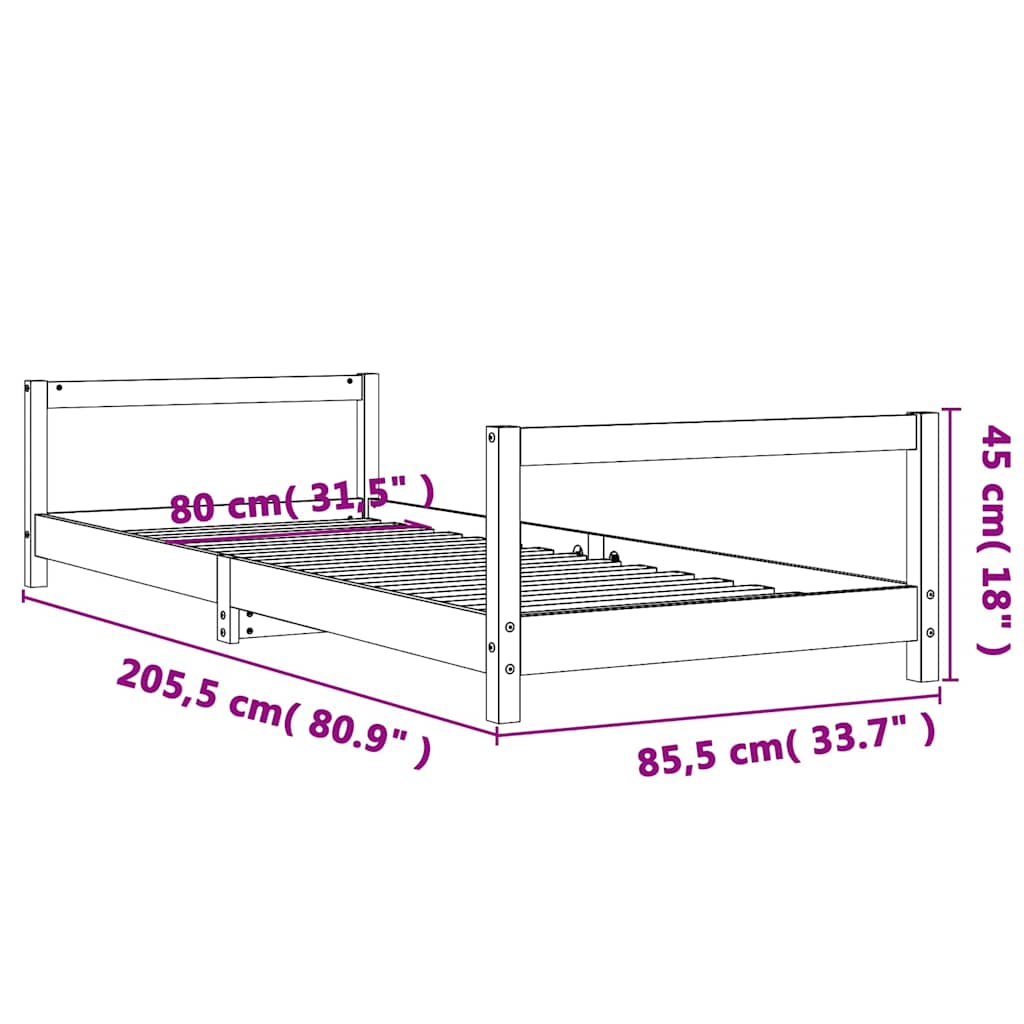 sengeramme til juniorseng 80x200 cm massivt fyrretræ