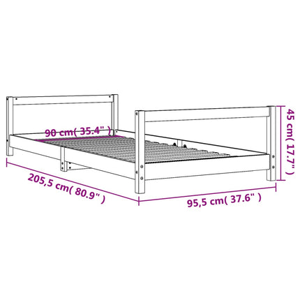 sengeramme til juniorseng 90x200 cm massivt fyrretræ sort