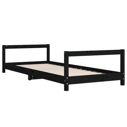 sengeramme til juniorseng 90x190 cm massivt fyrretræ sort