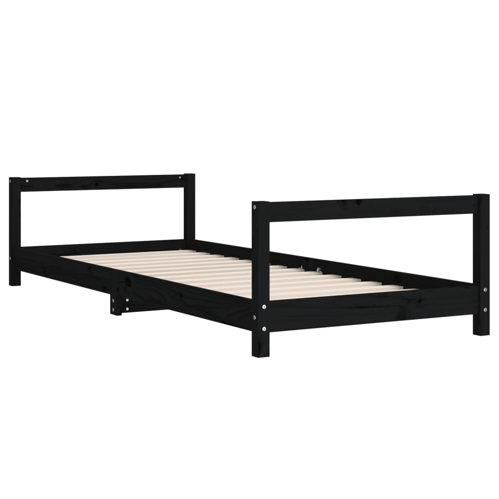 sengeramme til juniorseng 90x190 cm massivt fyrretræ sort