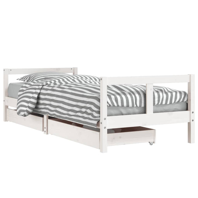 sengeramme til juniorseng m. skuffer 80x200 cm massivt fyr hvid