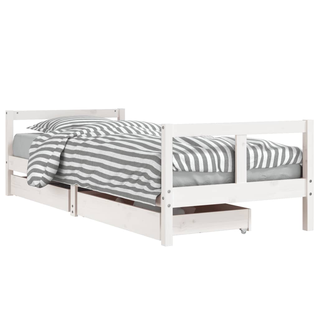 sengeramme til juniorseng m. skuffer 80x200 cm massivt fyr hvid