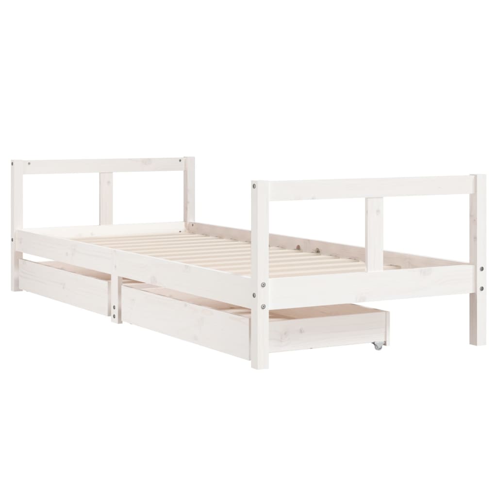 sengeramme til juniorseng m. skuffer 80x200 cm massivt fyr hvid