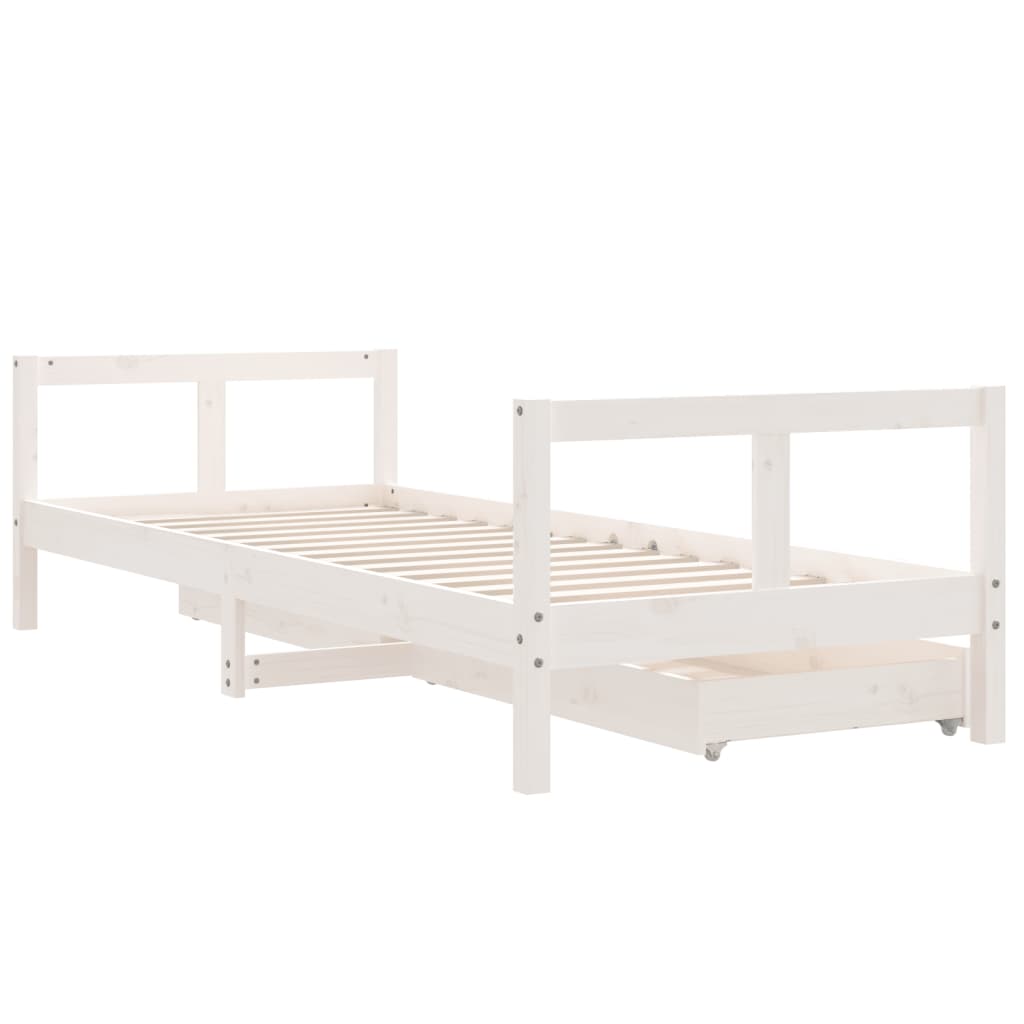 sengeramme til juniorseng m. skuffer 80x200 cm massivt fyr hvid