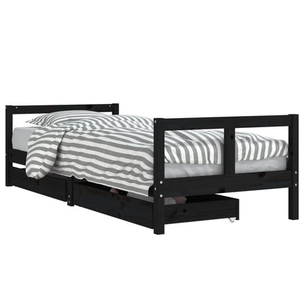 sengeramme til juniorseng m. skuffer 80x200 cm massivt fyr sort