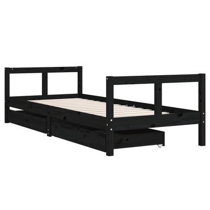 sengeramme til juniorseng m. skuffer 80x200 cm massivt fyr sort