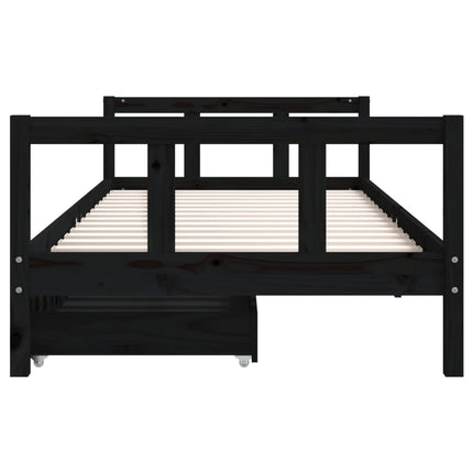 sengeramme til juniorseng m. skuffer 90x200 cm massivt fyr sort