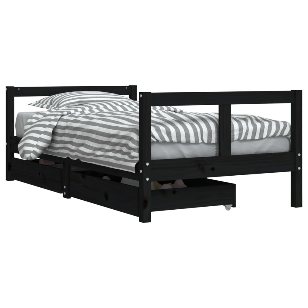 sengeramme til juniorseng m. skuffer 80x160 cm massivt fyr sort