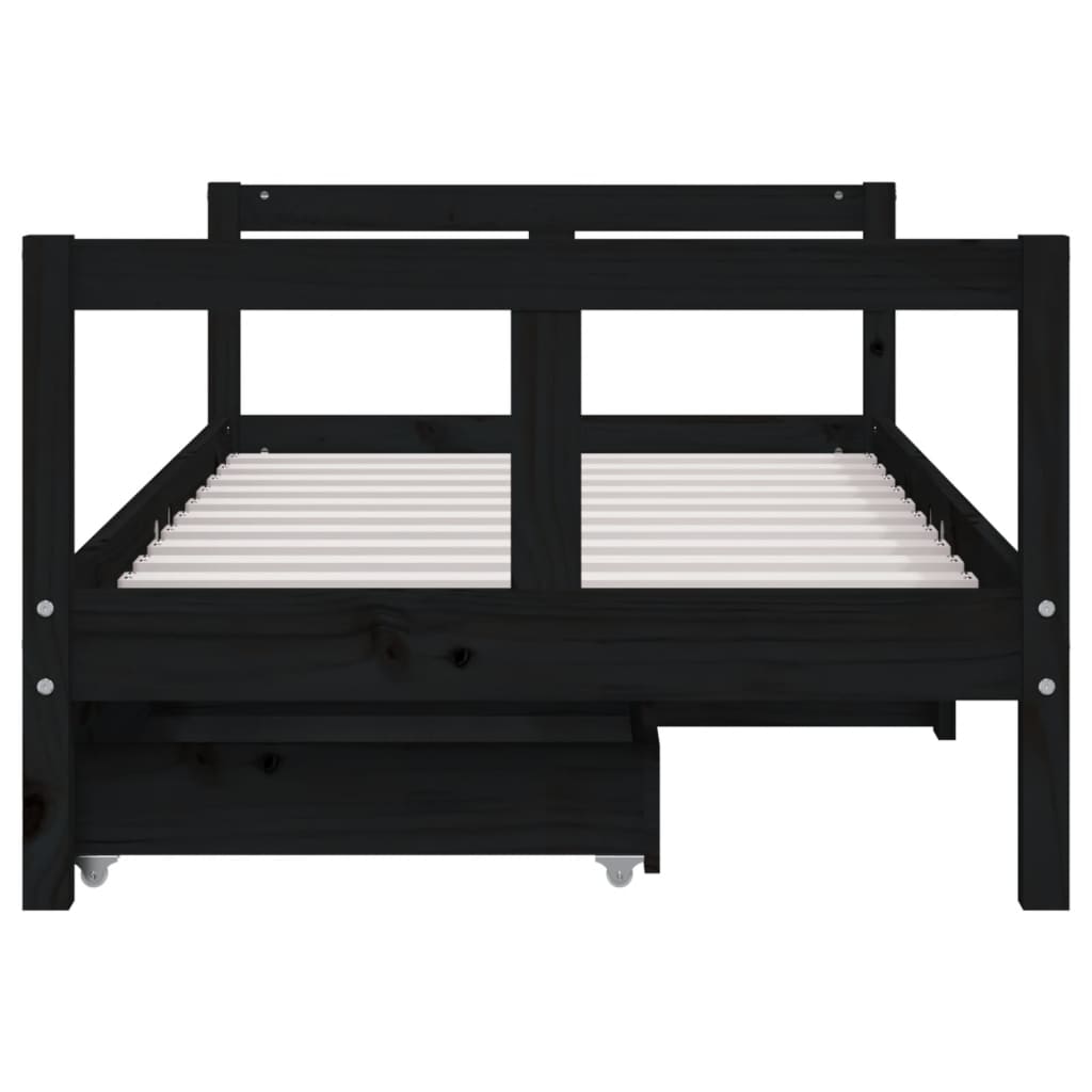 sengeramme til juniorseng m. skuffer 80x160 cm massivt fyr sort