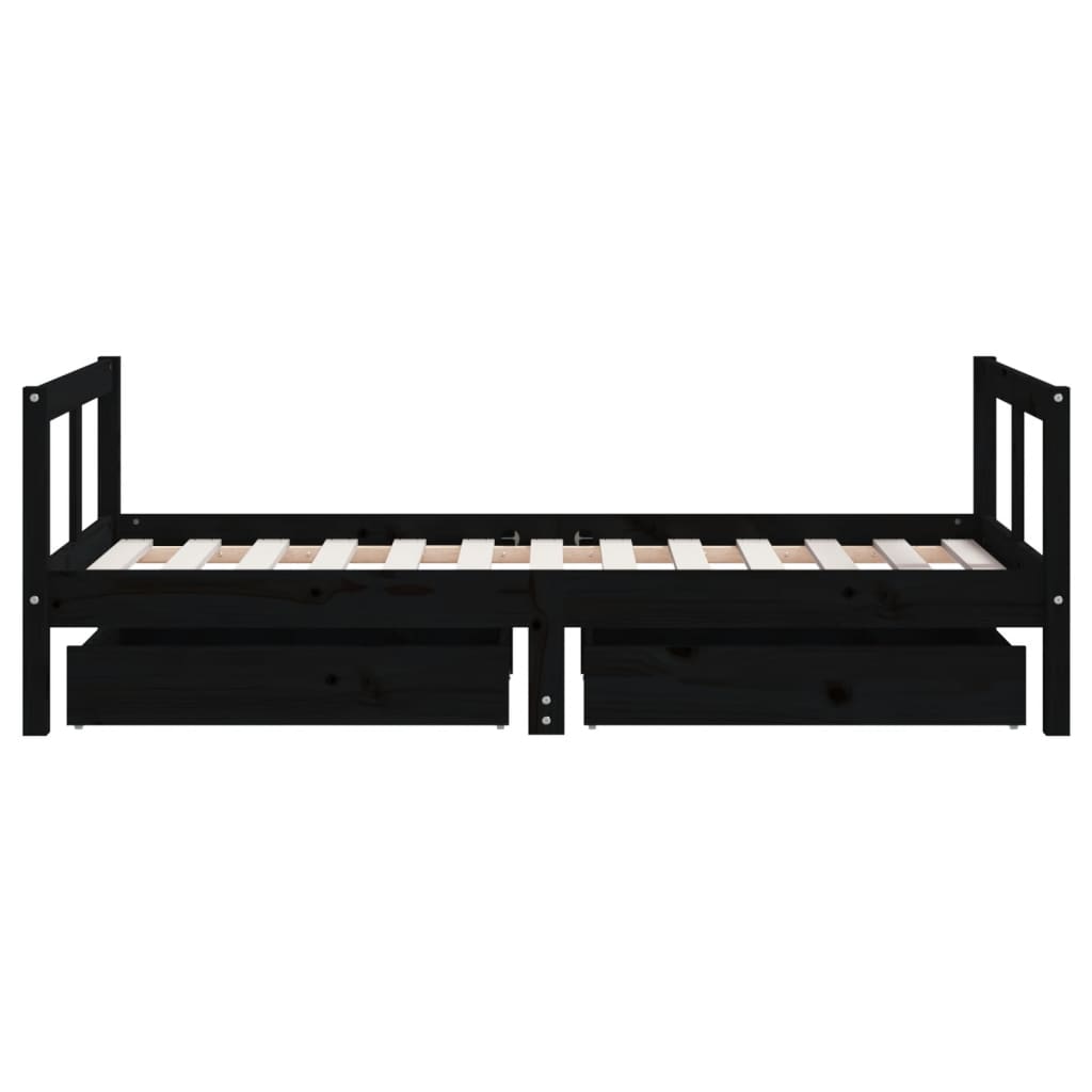 sengeramme til juniorseng m. skuffer 80x160 cm massivt fyr sort