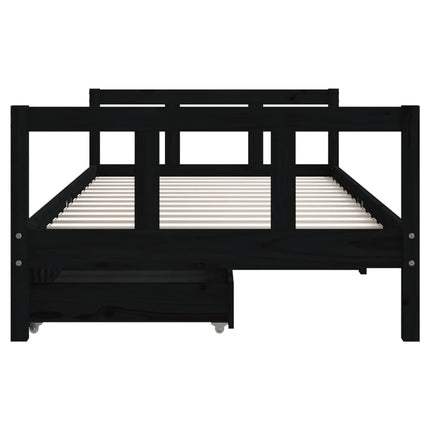 sengeramme til juniorseng m. skuffer 90x190 cm massivt fyr sort