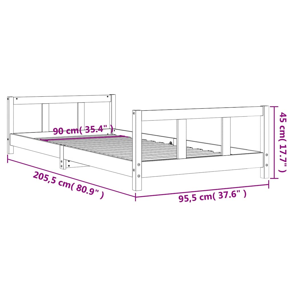 sengeramme til juniorseng 90x200 cm massivt fyrretræ