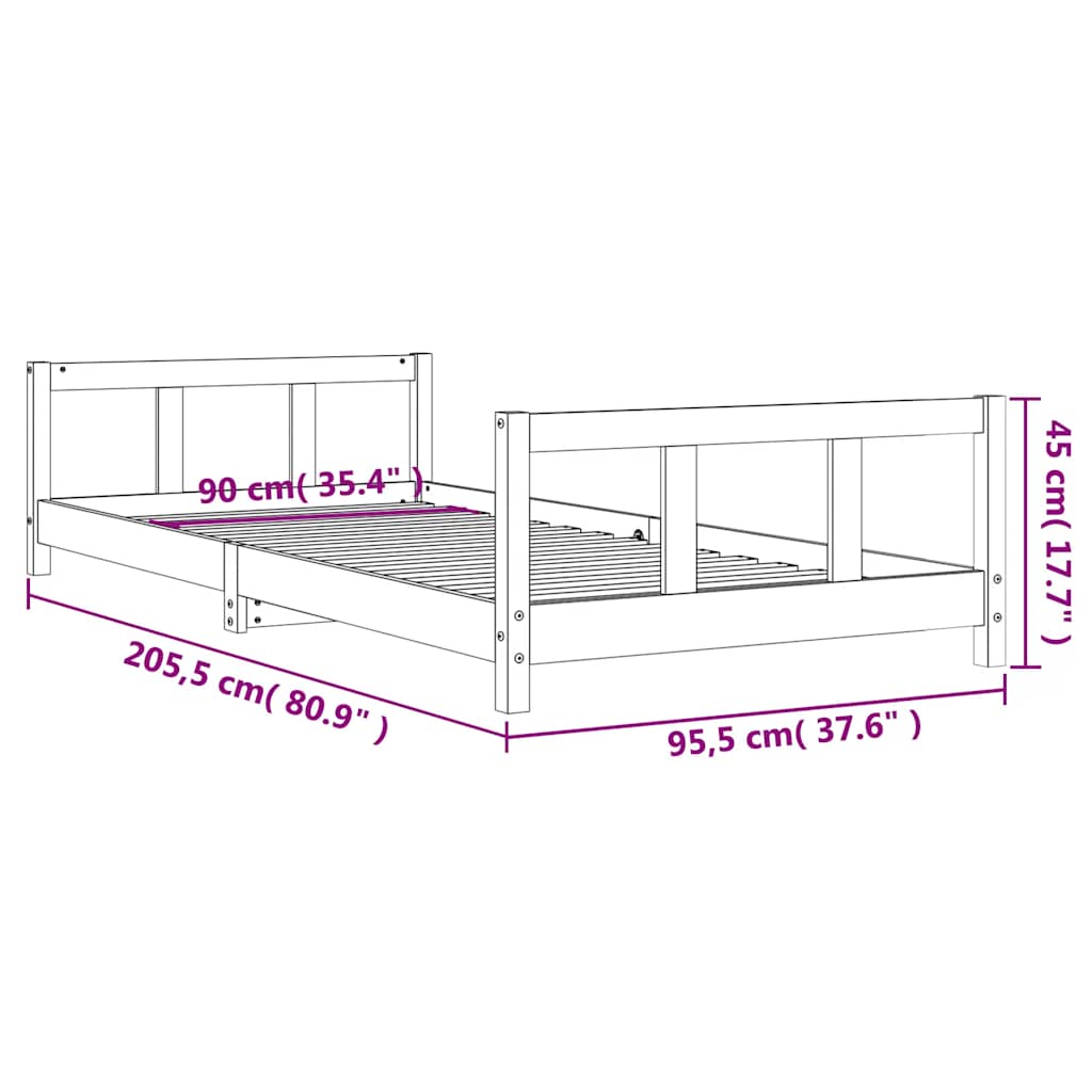 sengeramme til juniorseng 90x200 cm massivt fyrretræ hvid