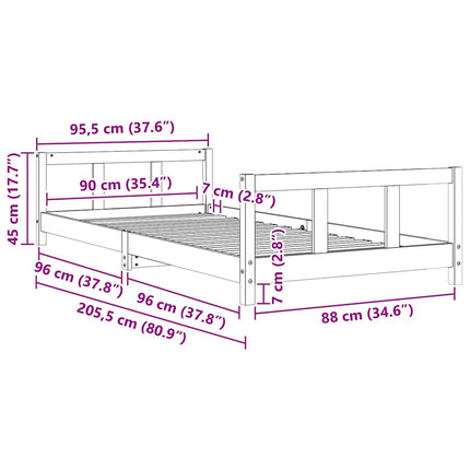 sengeramme til juniorseng 90x200 cm massivt fyrretræ hvid