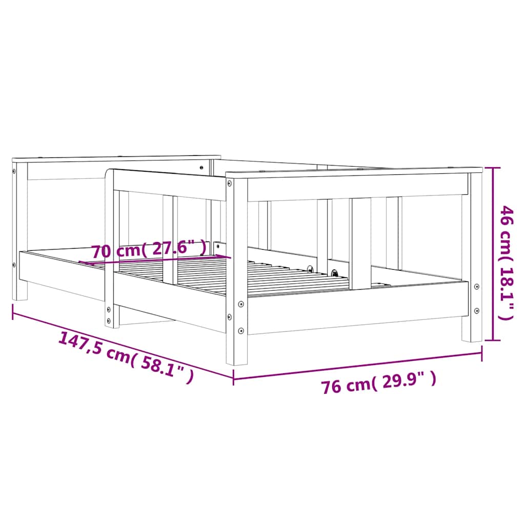 sengeramme til juniorseng 70x140 cm massivt fyrretræ