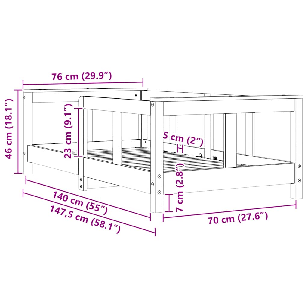 sengeramme til juniorseng 70x140 cm massivt fyrretræ