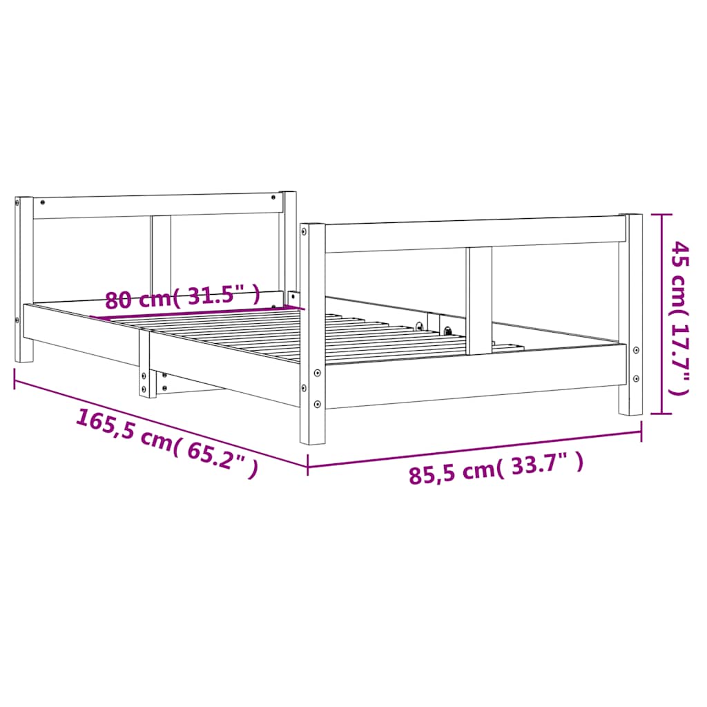 sengeramme til juniorseng 80x160 cm massivt fyrretræ