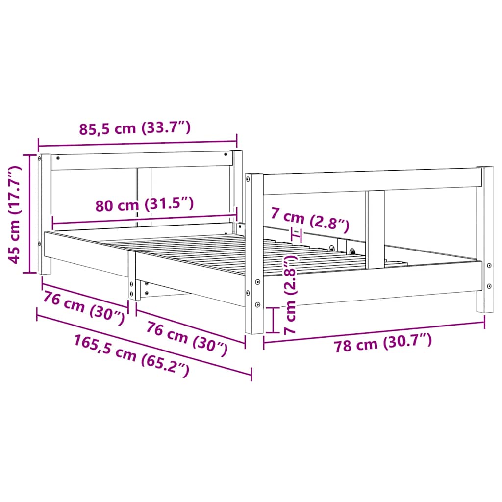 sengeramme til juniorseng 80x160 cm massivt fyrretræ