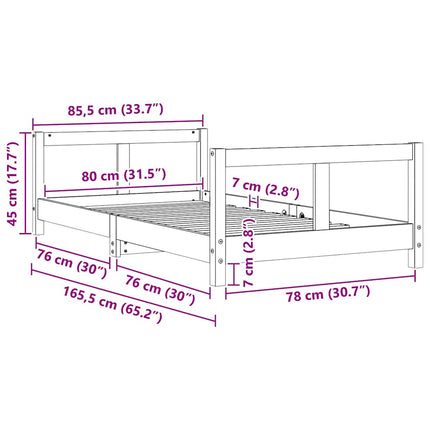 sengeramme til juniorseng 80x160 cm massivt fyrretræ hvid