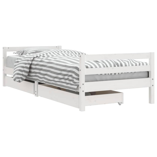 sengeramme til juniorseng m. skuffer 80x200 cm massivt fyr hvid