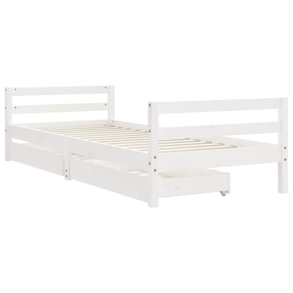 sengeramme til juniorseng m. skuffer 80x200 cm massivt fyr hvid
