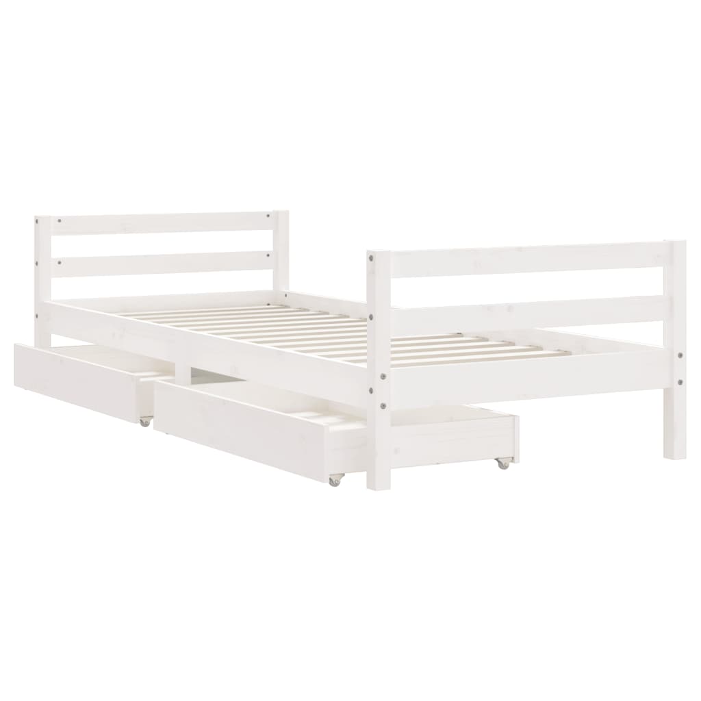 sengeramme til juniorseng m. skuffer 80x200 cm massivt fyr hvid