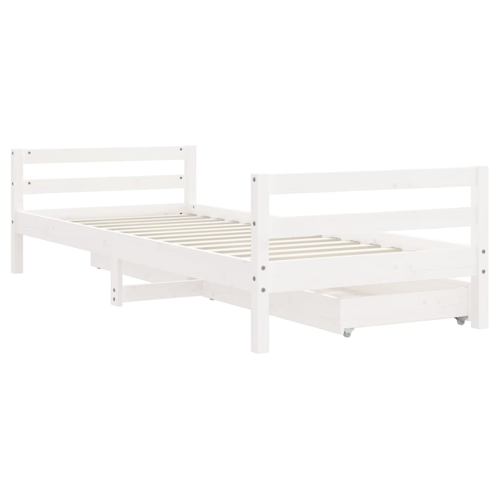 sengeramme til juniorseng m. skuffer 80x200 cm massivt fyr hvid