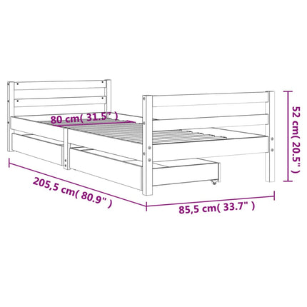 sengeramme til juniorseng m. skuffer 80x200 cm massivt fyr hvid