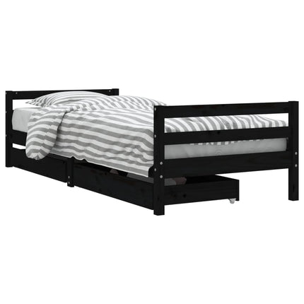 sengeramme til juniorseng m. skuffer 80x200 cm massivt fyr sort