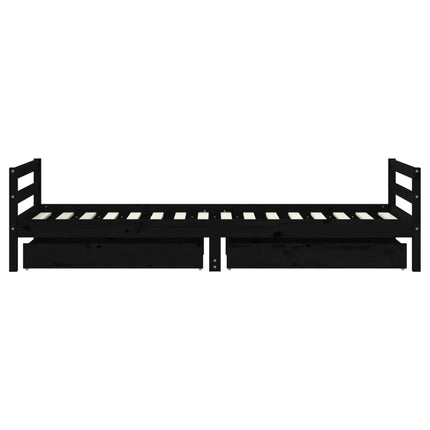 sengeramme til juniorseng m. skuffer 80x200 cm massivt fyr sort
