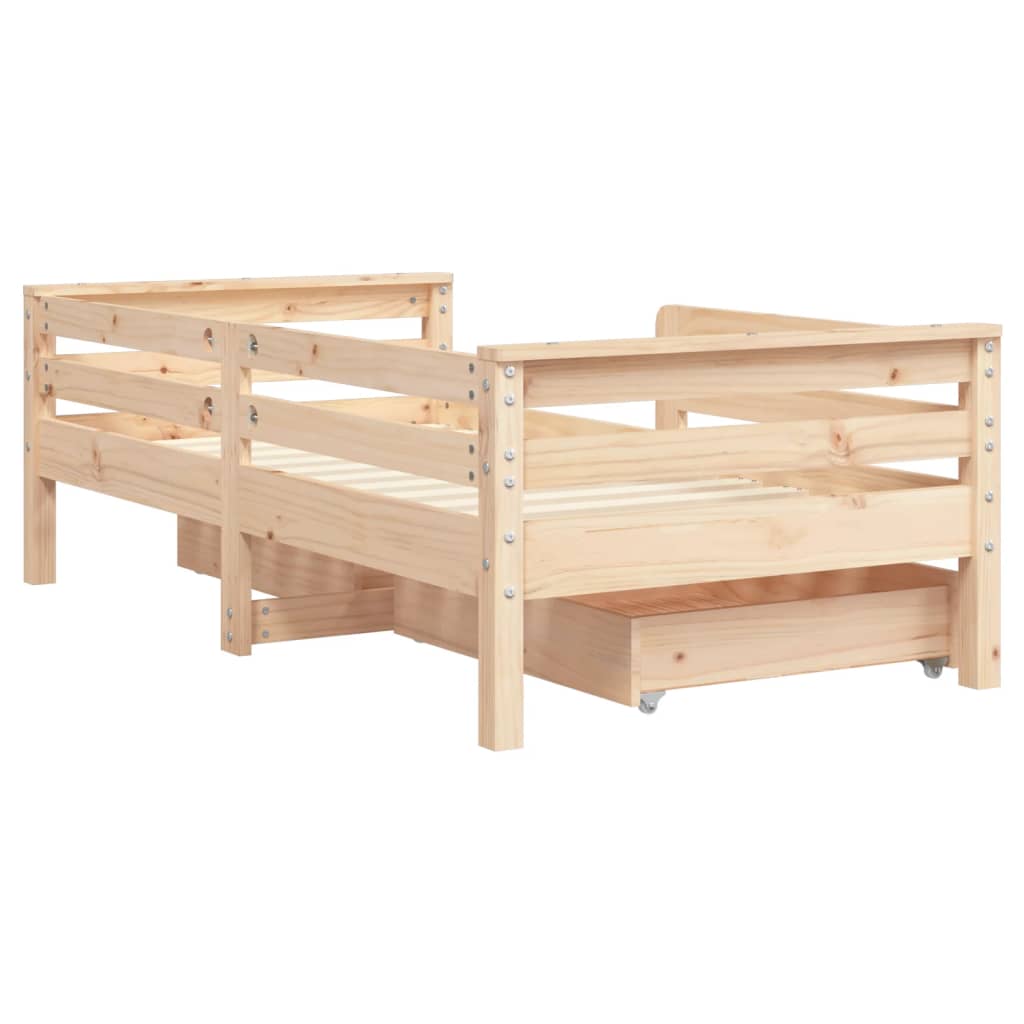 sengeramme til juniorseng m. skuffer 70x140 cm massivt fyr