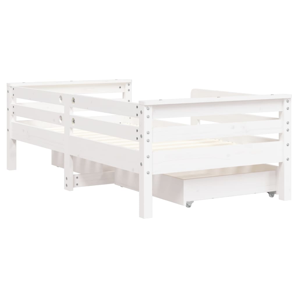 sengeramme til juniorseng m. skuffer 70x140 cm massivt fyr hvid