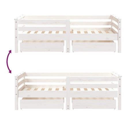 sengeramme til juniorseng m. skuffer 70x140 cm massivt fyr hvid