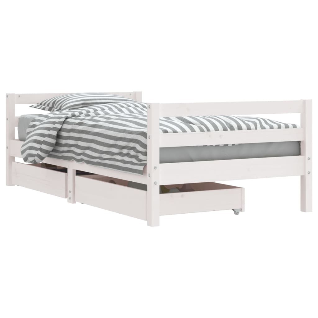 sengeramme til juniorseng m. skuffer 80x160 cm massivt fyr hvid