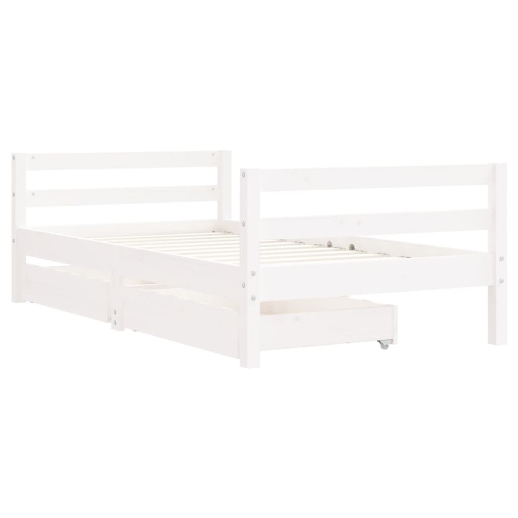 sengeramme til juniorseng m. skuffer 80x160 cm massivt fyr hvid