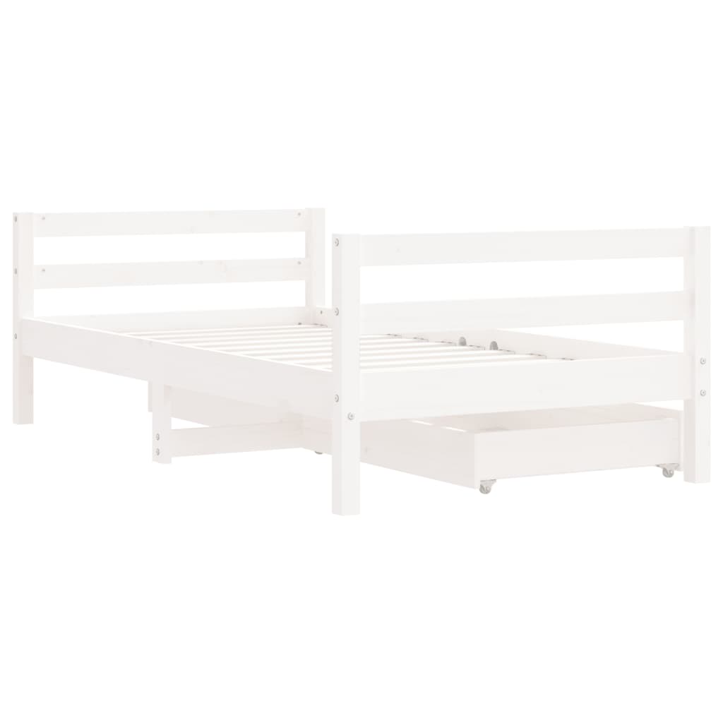 sengeramme til juniorseng m. skuffer 80x160 cm massivt fyr hvid
