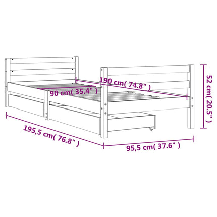 sengeramme til juniorseng m. skuffer 90x190 cm massivt fyr