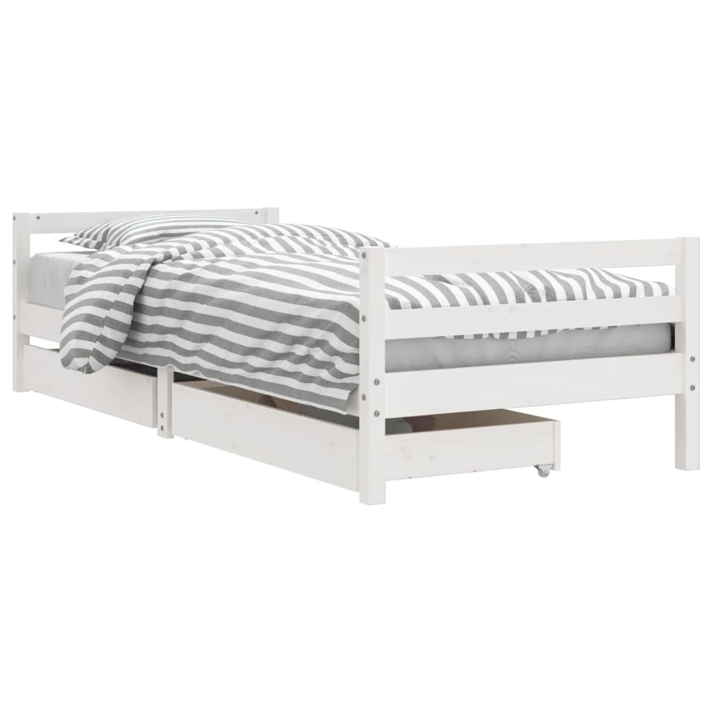 sengeramme til juniorseng m. skuffer 90x190 cm massivt fyr hvid