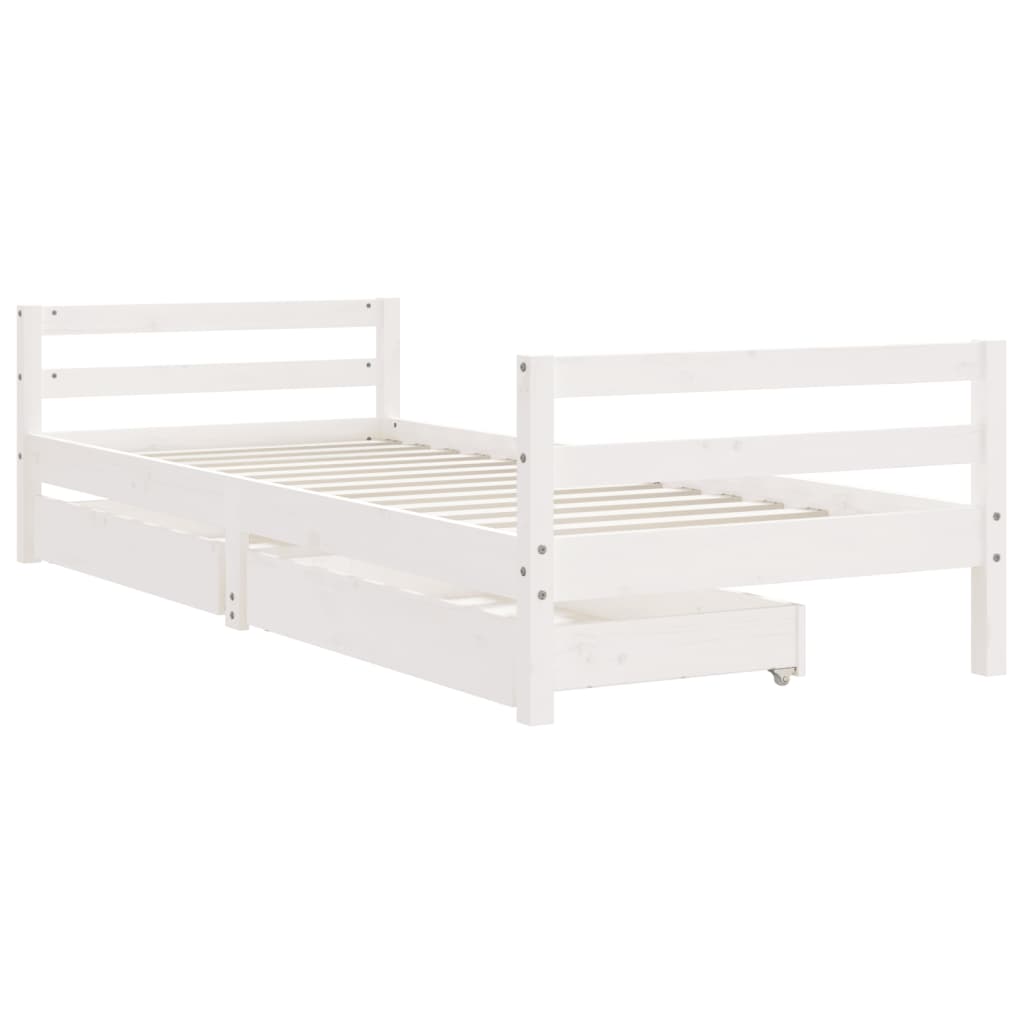 sengeramme til juniorseng m. skuffer 90x190 cm massivt fyr hvid