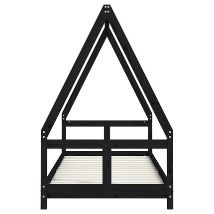 sengeramme til juniorseng 80x200 cm massivt fyrretræ sort