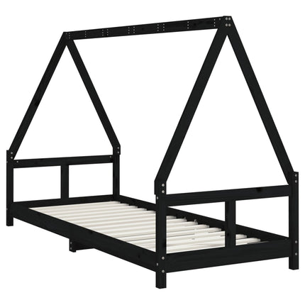 sengeramme til juniorseng 80x200 cm massivt fyrretræ sort