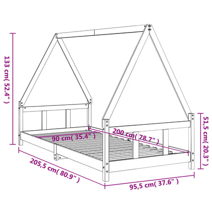 sengeramme til juniorseng 90x200 cm massivt fyrretræ sort